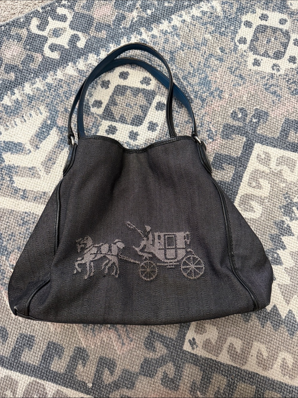 Coach Navy and Black Canvas Horse & Carriage Shoulder Bag